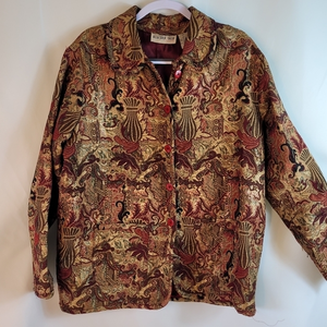 Vintage tapestry jacket bold colors Golds burgundy size‎ L